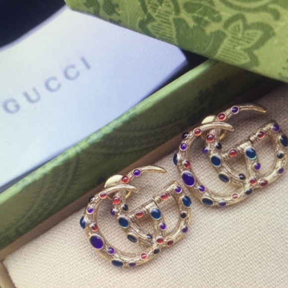 Gucci Multicolor Gem GG Logo Earrings - Picture 4 of 4